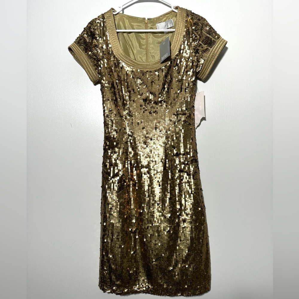 Badgley Mischka Gold Sequin Dress